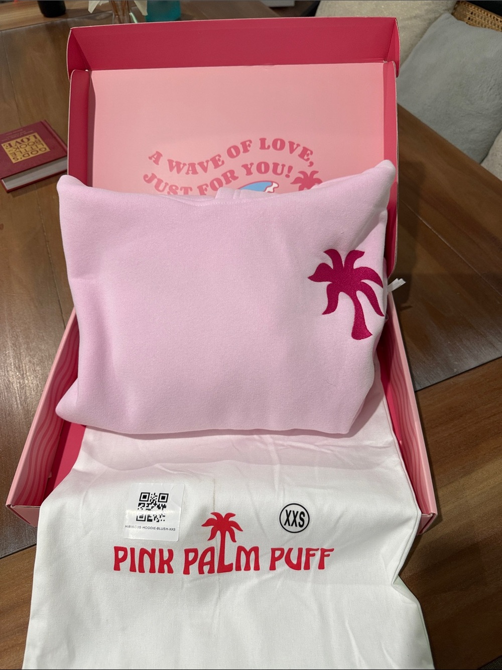 Pink Palm Puff Kids Pink Hoodie Sweatshirt - XXS